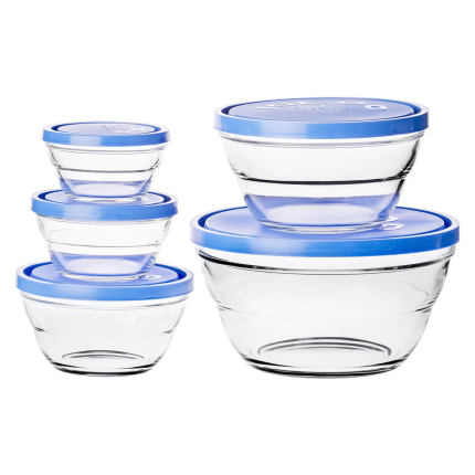 Lambda Bowl 5Pc Set Blue – Premium Glass Food Storage Containers