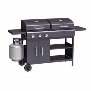 Goldair Gas/Charcoal Barbeque with 3 burners, charcoal tray, and foldable side tables