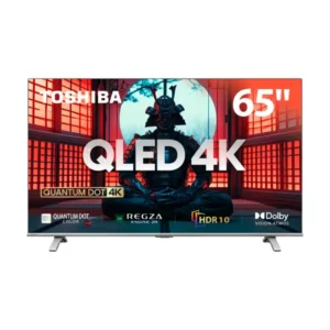 Toshiba 65" UHD QLED Smart TV front view with vivid display