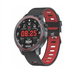Aiwa Smart Watch with round touch screen and red silicone strap