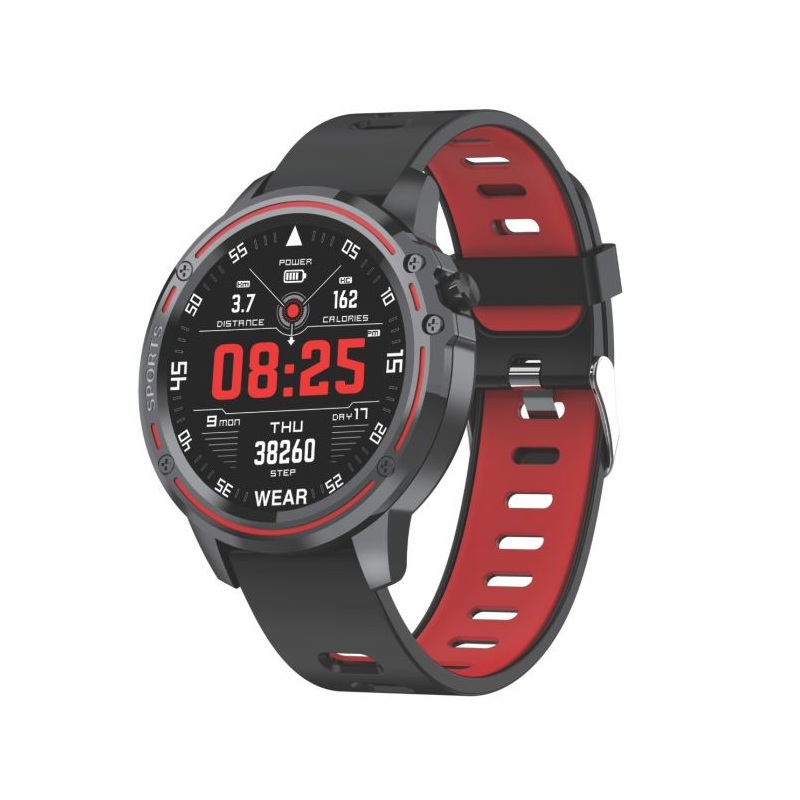 Aiwa Smart Watch with round touch screen and red silicone strap