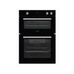 Goldair 90cm Built-In Double Electric Oven with black glass panel and Inox handle