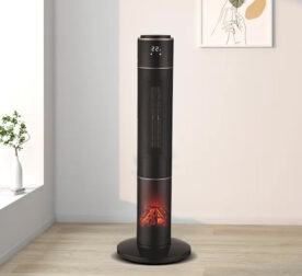 Discover the Goldair PTC Fan Heater – 2000W tower heater with fireplace effect, remote control, timer, and oscillation. Stylish, safe, and efficient.