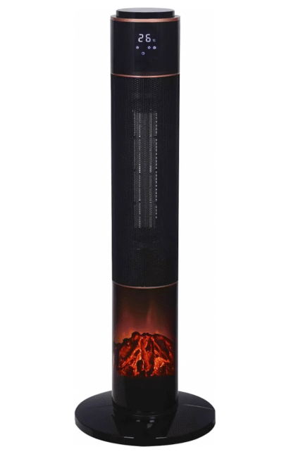 Discover the Goldair PTC Fan Heater – 2000W tower heater with fireplace effect, remote control, timer, and oscillation. Stylish, safe, and efficient.