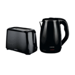 Goldair 2 Piece Breakfast Set with black 2-slice toaster and 1.7L stainless steel kettle