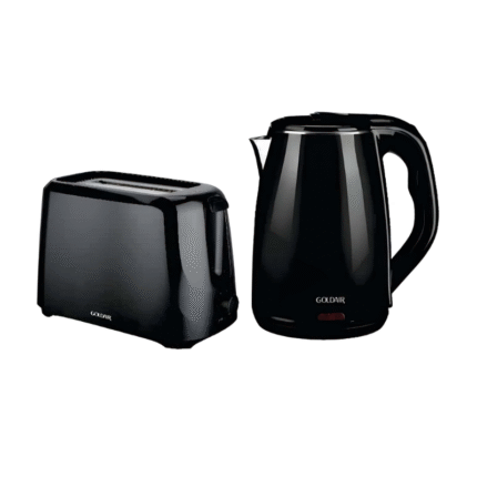 Goldair 2 Piece Breakfast Set with black 2-slice toaster and 1.7L stainless steel kettle