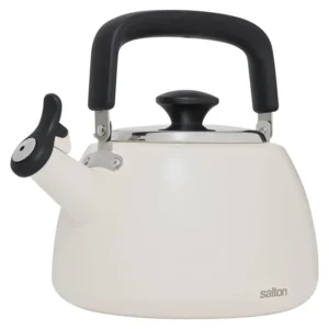 "Salton 1.9L Almond Stove Top Whistling Kettle with stainless steel body and ergonomic handle