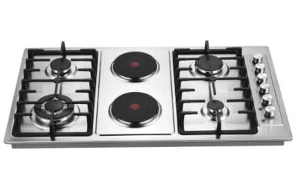 Goldair 4 Gas 2 Electric Hob with cast iron support and stainless steel surface