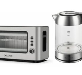 Goldair 2 Piece Glass Breakfast Pack with 1.7L kettle and 2 slice toaster