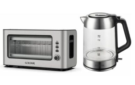 Goldair 2 Piece Glass Breakfast Pack with 1.7L kettle and 2 slice toaster