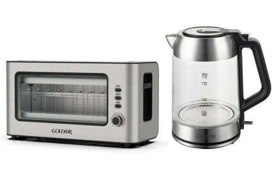 Goldair 2 Piece Glass Breakfast Pack with 1.7L kettle and 2 slice toaster