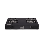 Total 2 Burner Black Glass Tabletop Gas Stove with auto ignition