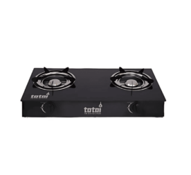 Total 2 Burner Black Glass Tabletop Gas Stove with auto ignition