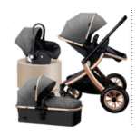 Conti 3-in-1 baby stroller with car seat, reversible handle, and multi-position recline
