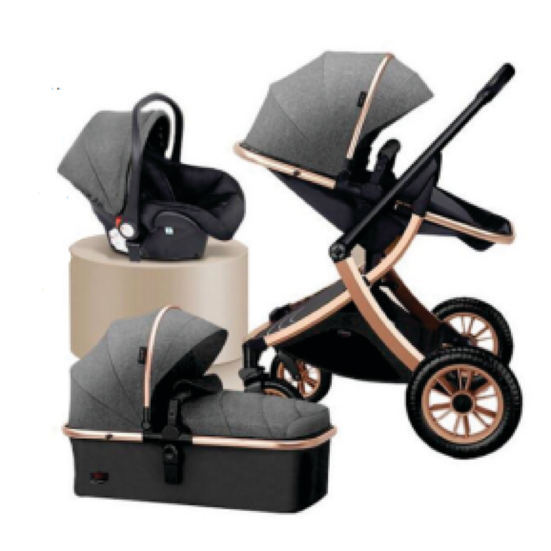 Conti 3-in-1 baby stroller with car seat, reversible handle, and multi-position recline
