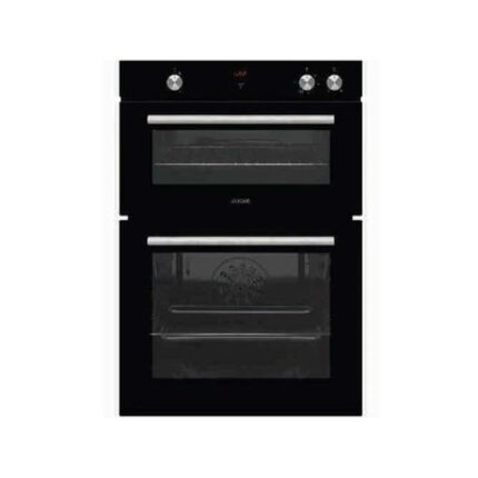 Goldair 90cm Built-In Double Electric Oven with black glass panel and Inox handle