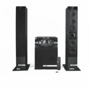 Aiwa 2.1Bt Speaker System – Front View with Subwoofer and Satellites