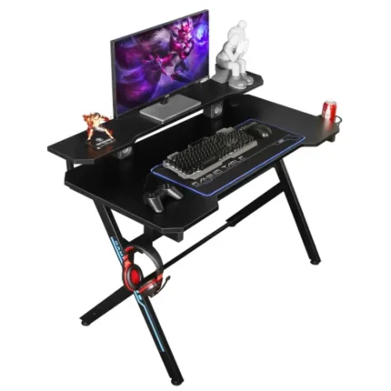 Volkano Donahue Black Gaming Desk CT-1913L1-BK with Headphone Hook and Cup Holder