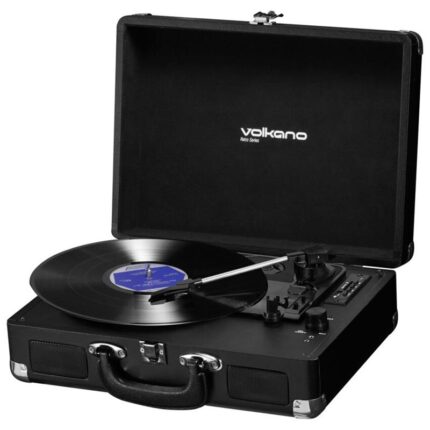 Volkano Retro Series Turntable – Black Briefcase Design with Vinyl Playback