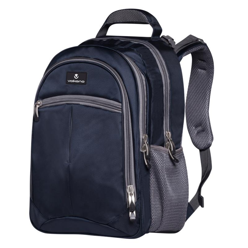 Volkano Orthopaedic Backpack 36L in Navy and Grey with padded straps and multiple compartments