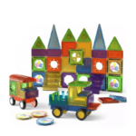 Edu-Matic Mini-Mags Magnetic Tiles Set – 73 Pieces with Windows, Stickers & Snowmen