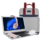 Connex 14” laptop with pink accessories including mouse, bag, headphones, and powerbank