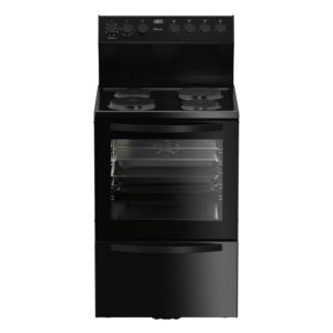 Defy 60cm Thermofan+ Electric Stove in Black with 4 Solid Plates