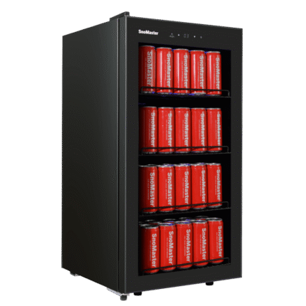 SnoMaster 86L Under-Counter Beverage Cooler in Black – SMBC-100 with glass door and LED lighting
