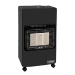Cadac 3 Panel Roll About Gas Heater in black finish with wheels for mobility