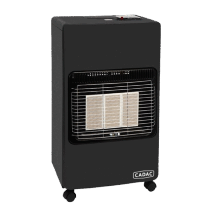 Cadac 3 Panel Roll About Gas Heater in black finish with wheels for mobility