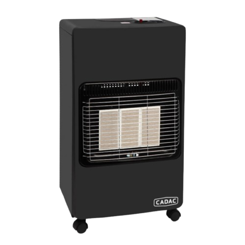 Cadac 3 Panel Roll About Gas Heater in black finish with wheels for mobility
