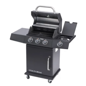 Cadac 3 Burner Stealth Gas Braai with foldable side tables and black finish