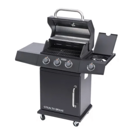 Cadac 3 Burner Stealth Gas Braai with foldable side tables and black finish