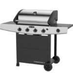 Cadac 4 Burner Commander Gas Braai with stainless steel finish and side tables