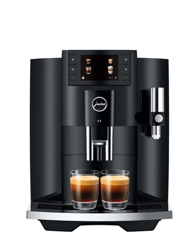 Jura E8 Piano Black Automatic Coffee Machine – Front View