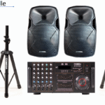 Omega AV-971KA Amplifier & High Power Speaker Bundle with Stands – 80W RMS, 2CH Stereo, 3D Surround, 5 Mic Inputs