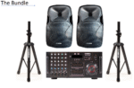 Omega AV-971KA Amplifier & High Power Speaker Bundle with Stands – 80W RMS, 2CH Stereo, 3D Surround, 5 Mic Inputs