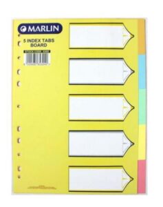 Marlin File Dividers Bright C/BOARD 1–5 – A4 Cardboard with Numbered Tabs