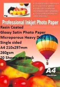EBox Resin Coated Glossy Satin Photo Paper A4 260gsm – 20 Sheets