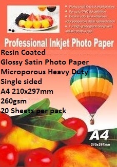 EBox Resin Coated Glossy Satin Photo Paper A4 260gsm – 20 Sheets