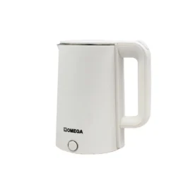Omega 1.8L Electric Kettle White with Double-Layer Insulation, Cordless Base, and 1500W Fast-Boil Heating Element