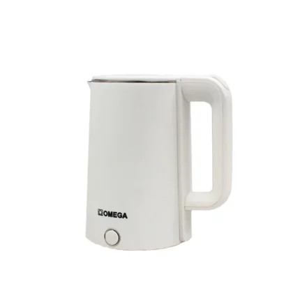 Omega 1.8L Electric Kettle White with Double-Layer Insulation, Cordless Base, and 1500W Fast-Boil Heating Element