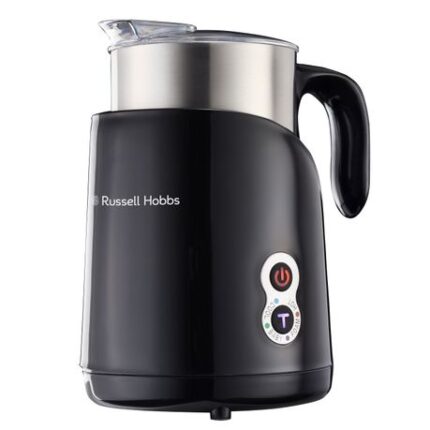 Russell Hobbs 4-in-1 Electric Milk Frother and Heater with Stainless Steel Jug, Black Handle, 500–650W Capacity