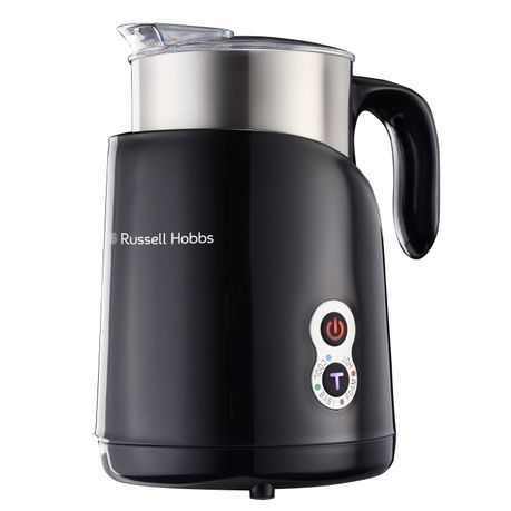 Russell Hobbs 4-in-1 Electric Milk Frother and Heater with Stainless Steel Jug, Black Handle, 500–650W Capacity