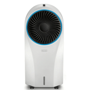 DeLonghi EV250 portable evaporative air cooler with 5L tank and castor wheels
