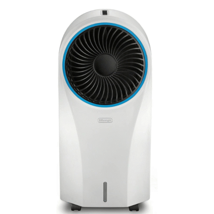 DeLonghi EV250 portable evaporative air cooler with 5L tank and castor wheels