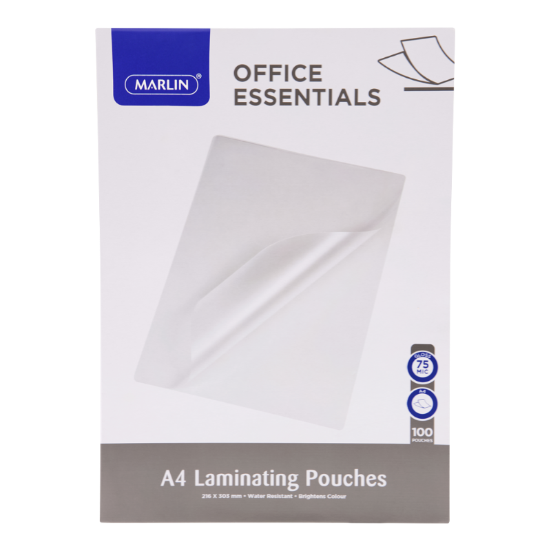 Marlin Office Essentials Laminating Pouches A4 with gloss finish
