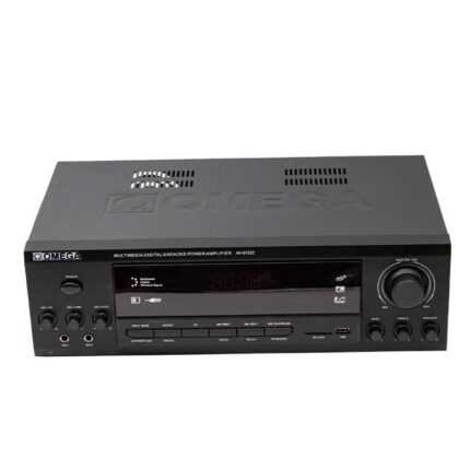 Omega AV-97222 Amplifier front panel with USB and Bluetooth inputs