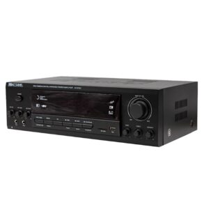 Omega AV-97222 Amplifier front panel with USB and Bluetooth inputs