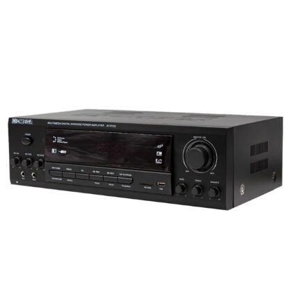 Omega AV-97222 Amplifier front panel with USB and Bluetooth inputs